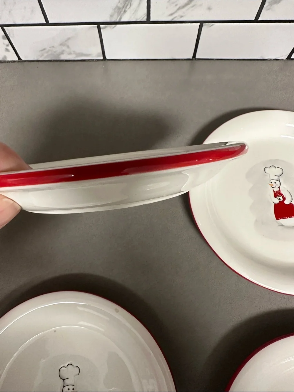 Williams Sonoma Snowman Chef dessert/snack plates set of 4